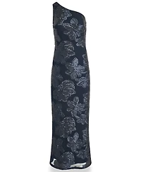 Donna Karan New York Women's One-Shoulder Floral Sequin Mesh Dress