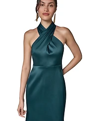 Donna Karan New York Women's Halter Neck Mikado Cross-Front Gown