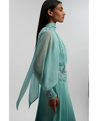 Karen Millen Women's Long Sleeve High Neck Pleated Maxi Dress