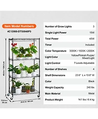 Vevor Plant Stand with Grow Lights 4 Tiers 45W 49.8" Tall Plant Grow Shelf