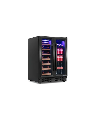 Newair Dual Zone 24 in. Built-In 20 Bottle and 78 Can Wine and Beverage Cooler with French Doors - Black Stainless Steel