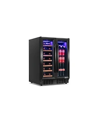Newair Dual Zone 24 in. Built-In 20 Bottle and 78 Can Wine and Beverage Cooler with French Doors - Black Stainless Steel