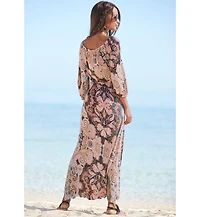 Lascana Women's Viscose Printed Cutout Multiway Elastic-Waist Maxi Dress