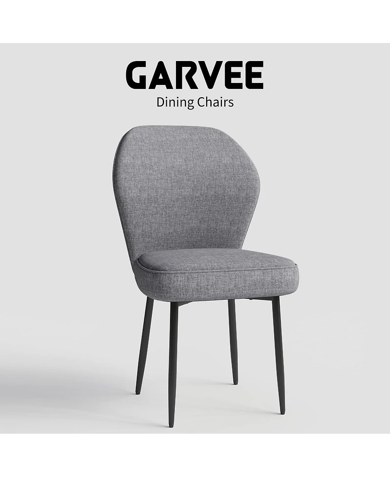 gaomon Set of 2 Grey Linen Dining Chairs with Metal Pegs, Modern Upholstered Side Chairs