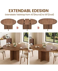 gaomon 43.3''-59'' Extendable Round Dining Table for 4-8,Kitchen Oval Dining Table with Removable Leaves