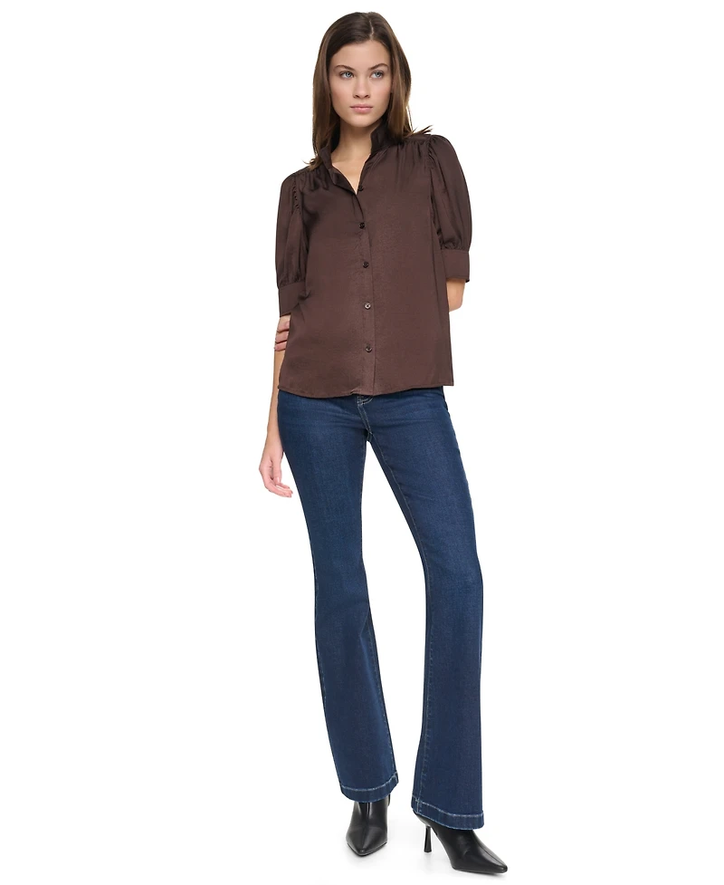 Dkny Jeans Women's Stand Collar Puff-Sleeve Shirt