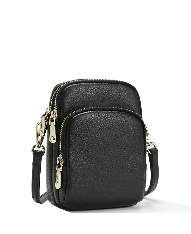 Susu Pace Pebbled Leather Cell Phone Bag Mini Crossbody Purse with Multi Compartments