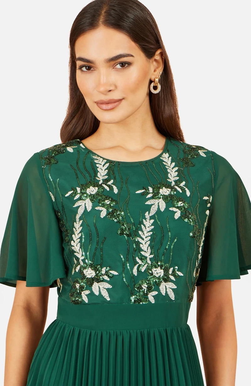Yumi Women's Sequin-Floral Pleated Midi Dress
