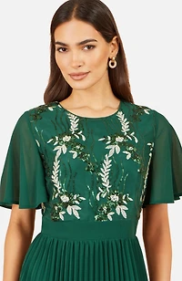 Yumi Women's Sequin-Floral Pleated Midi Dress