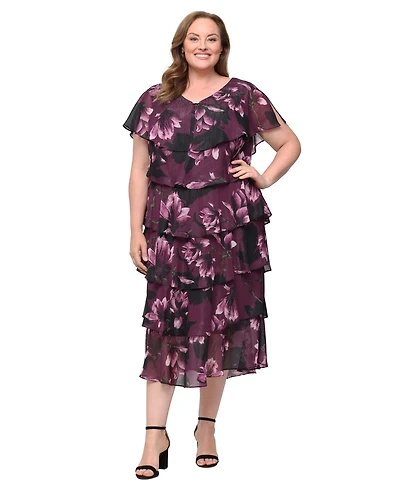 Sl Fashions Plus V-Neck Short-Sleeve Midi Dress
