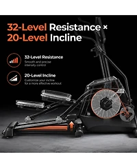 Fed Fitness Yosuda EM2 Elliptical Machine with 20" stride, electromagnetic resistance, ultra-quiet operation, and Bluetooth app control.
