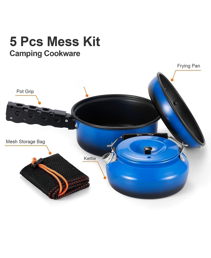 Piscifun 5-piece Camping Cookware Set Nonstick Pot Pan Kettle With Removable Handle For Hiking Picnic