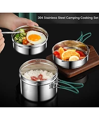 Piscifun Stainless Steel Camping Cookware Mess Kit With Mini Stove For Hiking Picnic