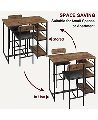 homfan Space Saving 3 Piece Dining Table Set Includes 2 Pu Cushion Chairs, 3 Storage Shelves, Compact Furniture for Kitchen or Breakfast Nook