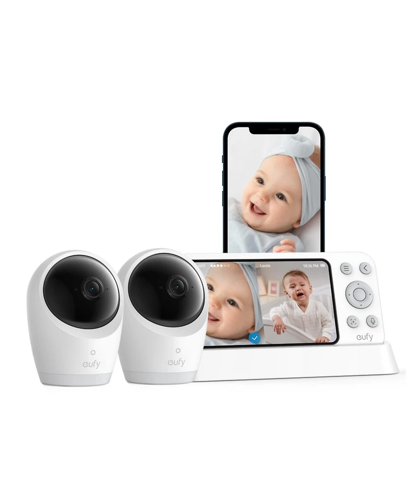 eufy Baby Monitor E21 with 2 4K Uhd Cameras, 5'' 720p Display, 8× Zoom, Portable Camera with Built-in Battery