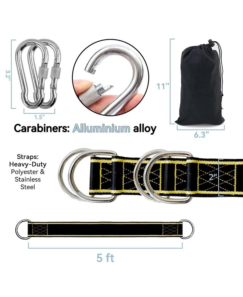Piscifun 5ft Tree Swing Hanging Kit 5500 Lbs. Capacity Extra Long Straps Screw Lock Carabiners