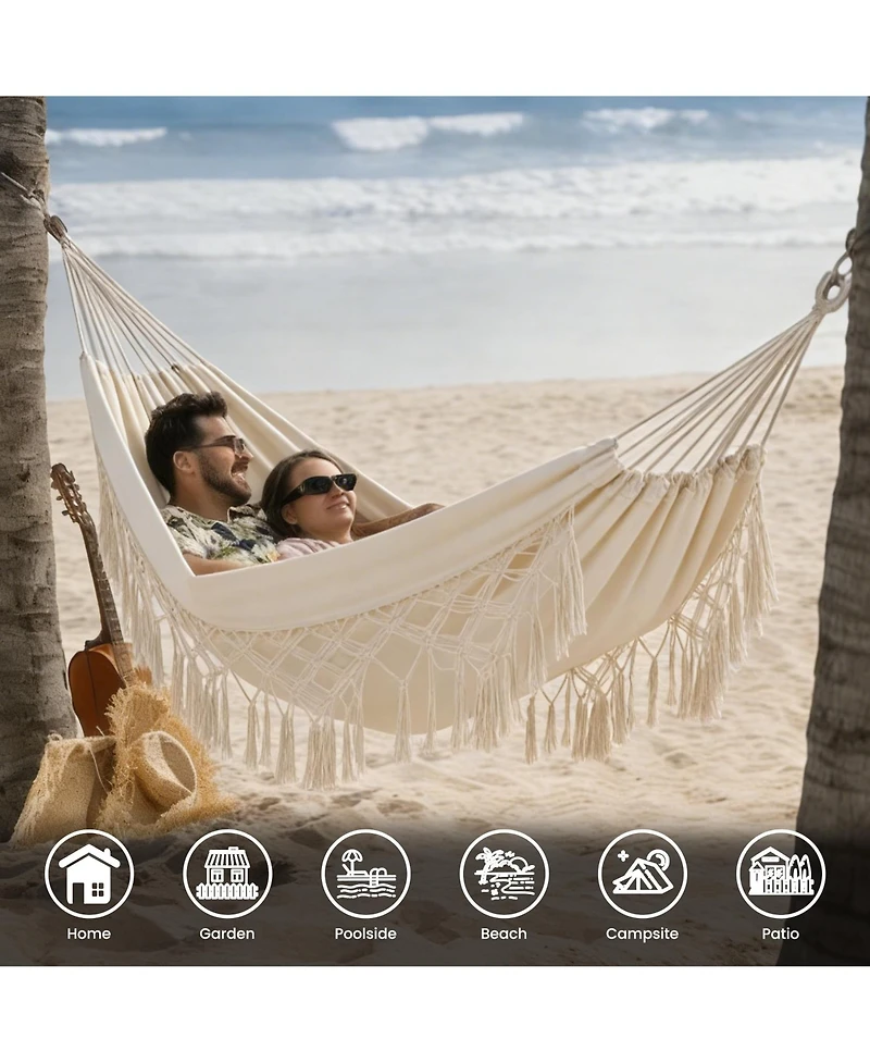 Piscifun Portable Two-Person Cotton Camping Hammock with Tree Straps Carry Bag for Outdoor Patio Poolside