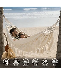 Piscifun Portable Two-Person Cotton Camping Hammock with Tree Straps Carry Bag for Outdoor Patio Poolside