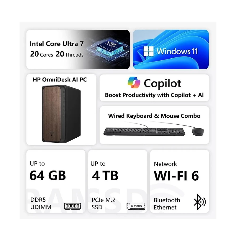 Hp OmniDesk M03 Intel Core Ultra 7 265, 32GB DDR5, 2TB Ssd, Windows 11 Home