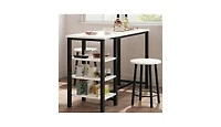 homfan 47 Inch Bar Height Dining Table Set with 2 Stools and 3 Storage Shelves Space Saving Office Table and Chair for Apartment, Kitchen, Bistro