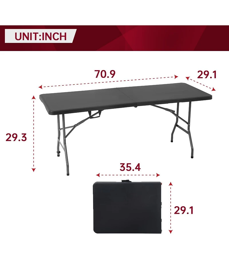 Aofar 6 Feet Folding Table Portable Plastic Steel Frame Lock Carry Handle Black