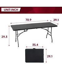 Aofar 6 Feet Folding Table Portable Plastic Steel Frame Lock Carry Handle Black