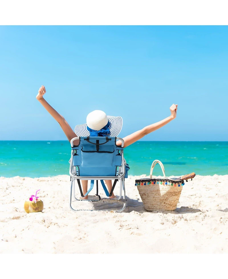 Aofar Beach Chair 5-Level Adjustable With Cooler Storage Bags