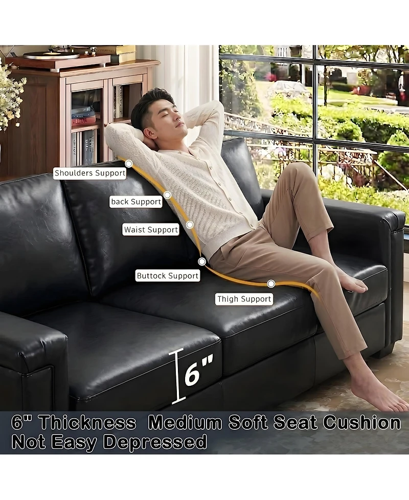 homfan 87.8 inch 3 Seater, Modern Faux Leather with 22 Deep Seat, Wide Square Arms, Firm Cushions, Heavy Duty Frame, Easy to Clean for Apartment