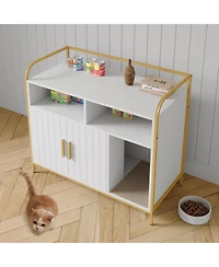 homfan 37.4'' Litter Box Enclosure Hidden Bathroom Cabinet with Side Entry Wooden House and Indoor Pet Crate Decorative End Table