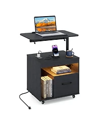 Costway Nightstand with Power Outlets,Modern Bedside Table Flip overandRotatable Tabletop