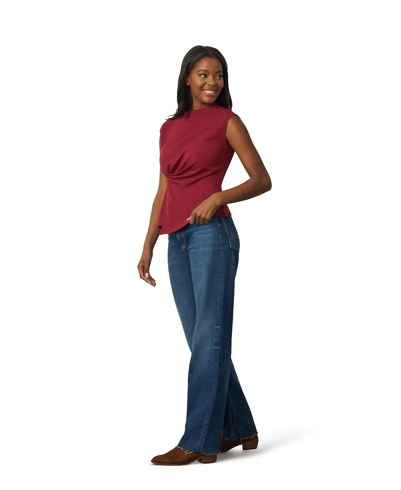 Cable & Gauge Women's Funnel Neck Asymmetric Top