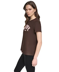 Dkny Sport Women's Puff Varsity Logo Relaxed-Fit Crewneck T-Shirt