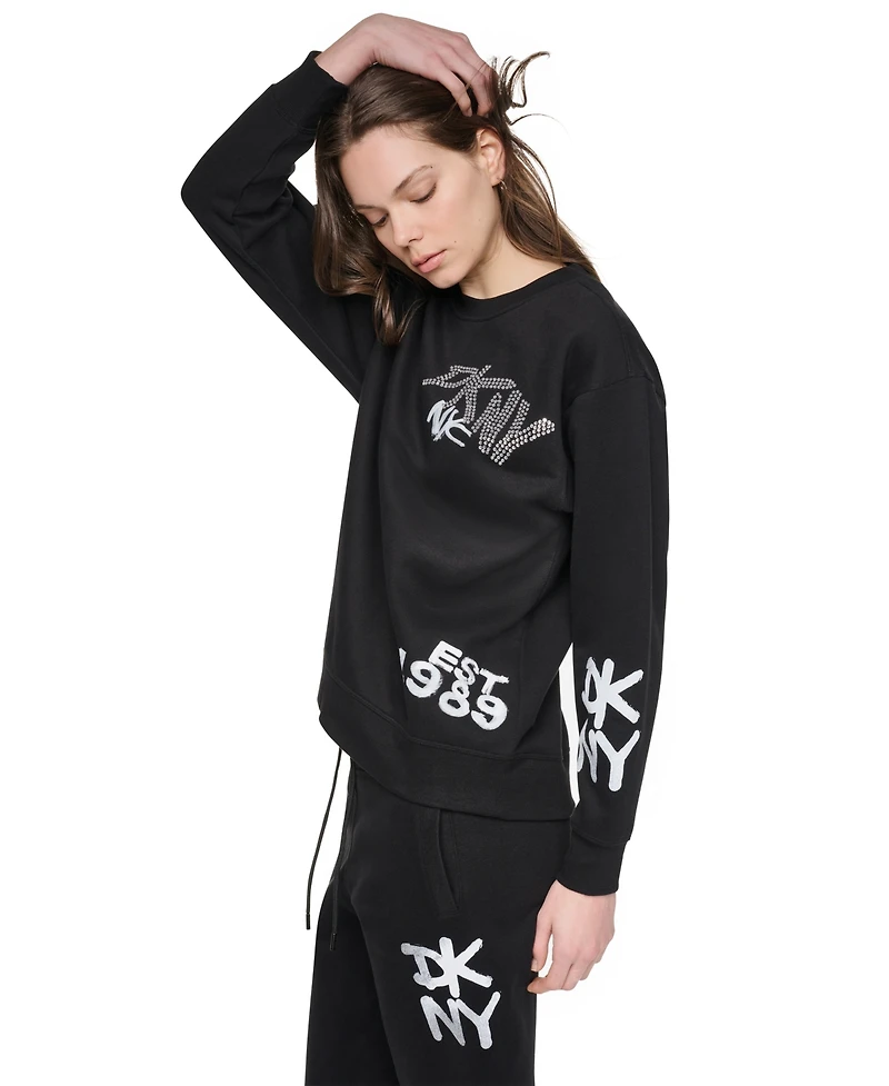 Dkny Sport Women's Graffiti Logo Crewneck Graphic Long-Sleeve Sweatshirt