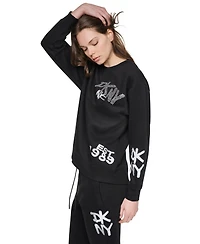 Dkny Sport Women's Graffiti Logo Crewneck Graphic Long-Sleeve Sweatshirt