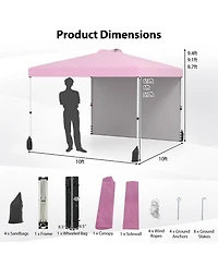 Sugift 10x 10 feet Pop Up Canopy Tent with One Sidewall and Wheeled Bag