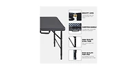 homfan 4FT Folding Table – Adjustable Height, Waterproof, Easy Clean, Portable Plastic with Handle, Fold-in-Half Design, Steel Frame, 300LBS Capacity