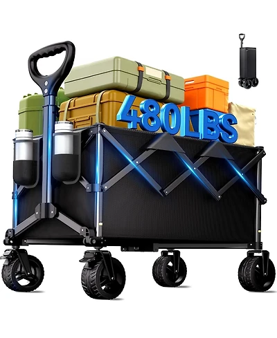Gnuadz Collapsible Wagon Cart All-Terrain Wheels Adjustable Handle 480LBS