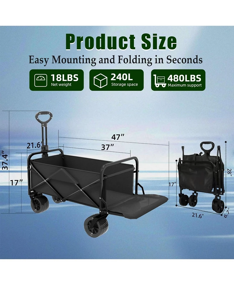 Gnuadz Collapsible Wagon Cart Foldable Tailgate Heavy Duty Beach Wheels
