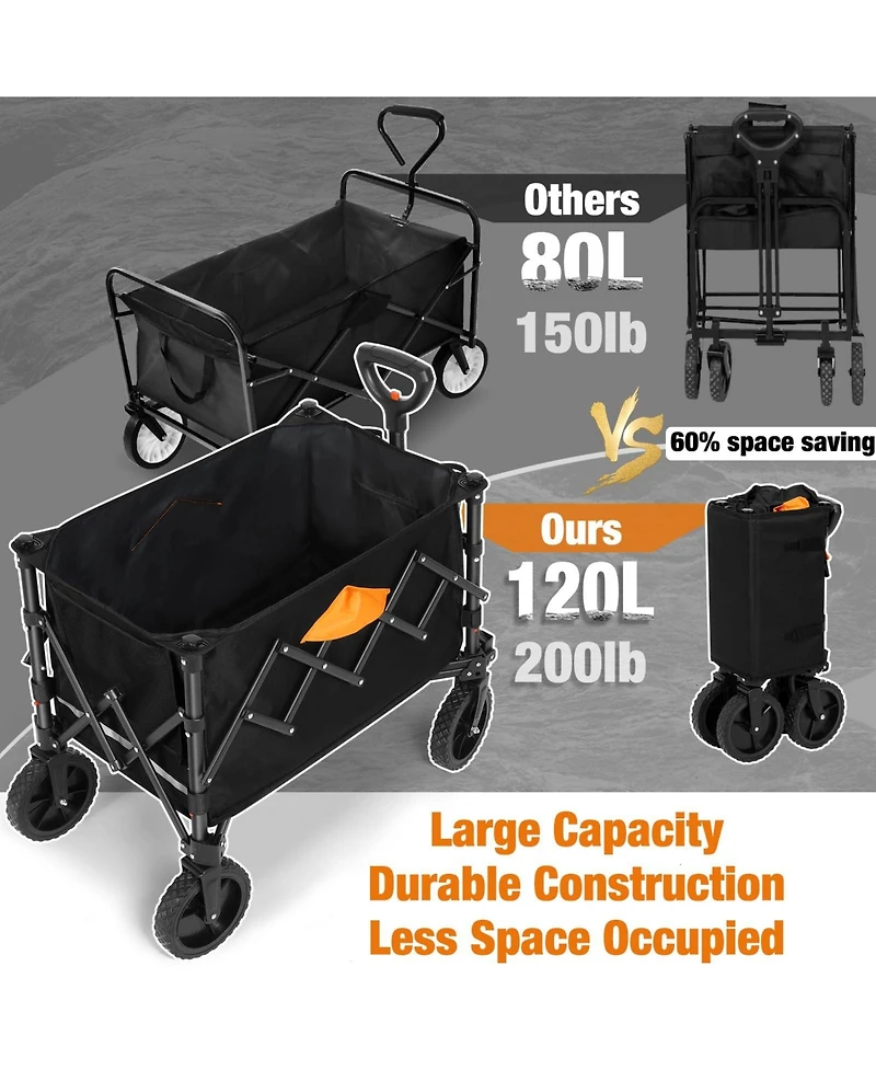 Gnuadz Collapsible Wagon All-terrain Wheels Cup Holders Outdoor Cart Camping