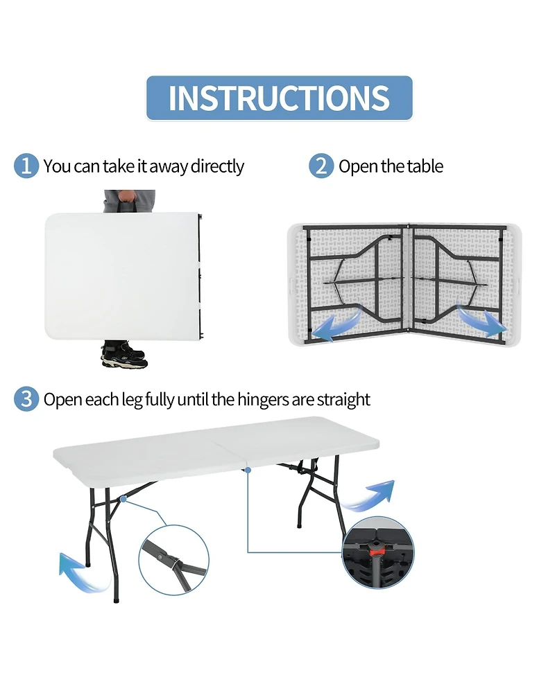 Aofar 6 Feet Folding Utility Party Dining Table Heavy Duty Lock Function