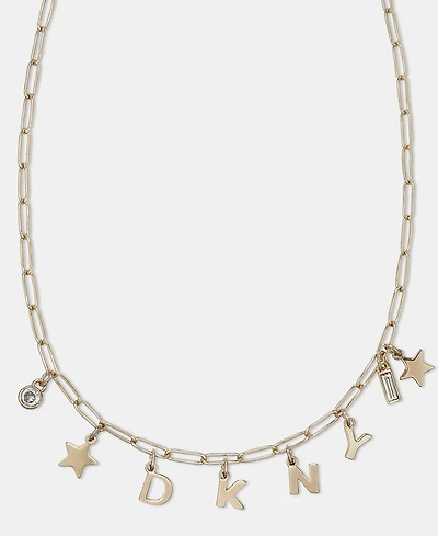 Dkny Two-Tone Crystal Logo Charm Frontal Necklace, 16" + 3" extender