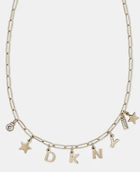 Dkny Two-Tone Crystal Logo Charm Frontal Necklace, 16" + 3" extender