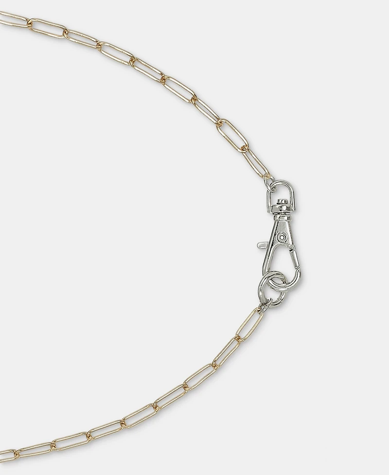 Dkny Two-Tone Crystal Logo Charm Frontal Necklace, 16" + 3" extender