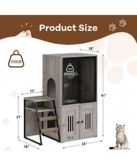 homfan Double Cat Litter Box Enclosure with Hammock, Sisal Scratching Post, Movable Ladder and Metal Mesh Door Hidden Washroom