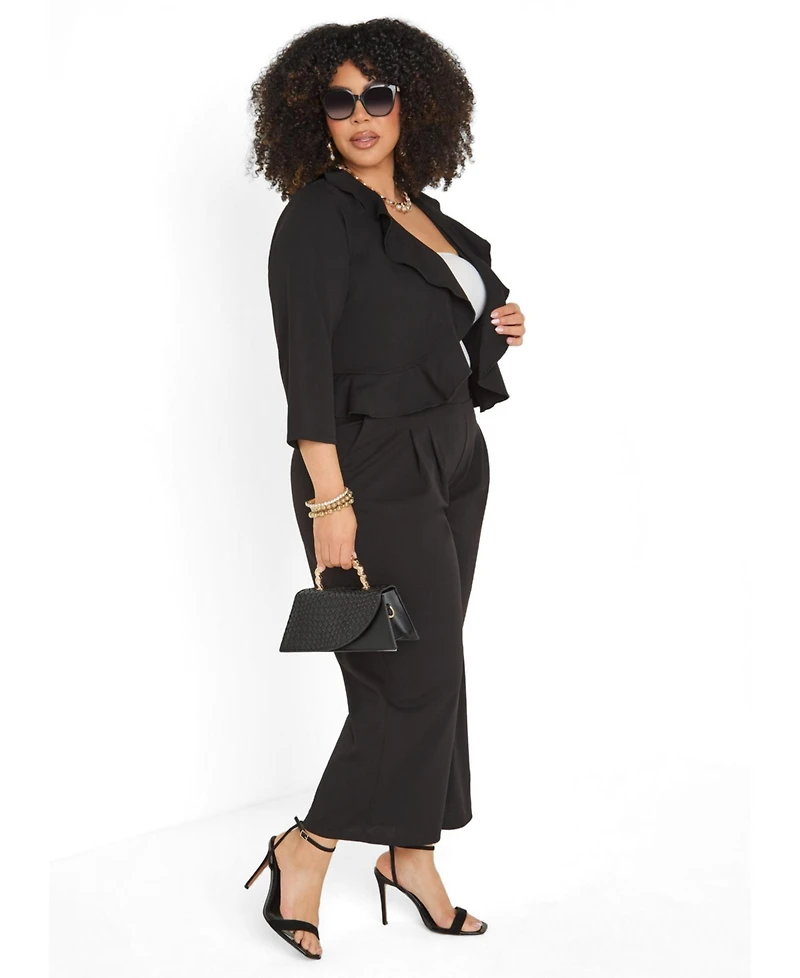 Ashley Stewart Plus Ruffled Open Front Jacket