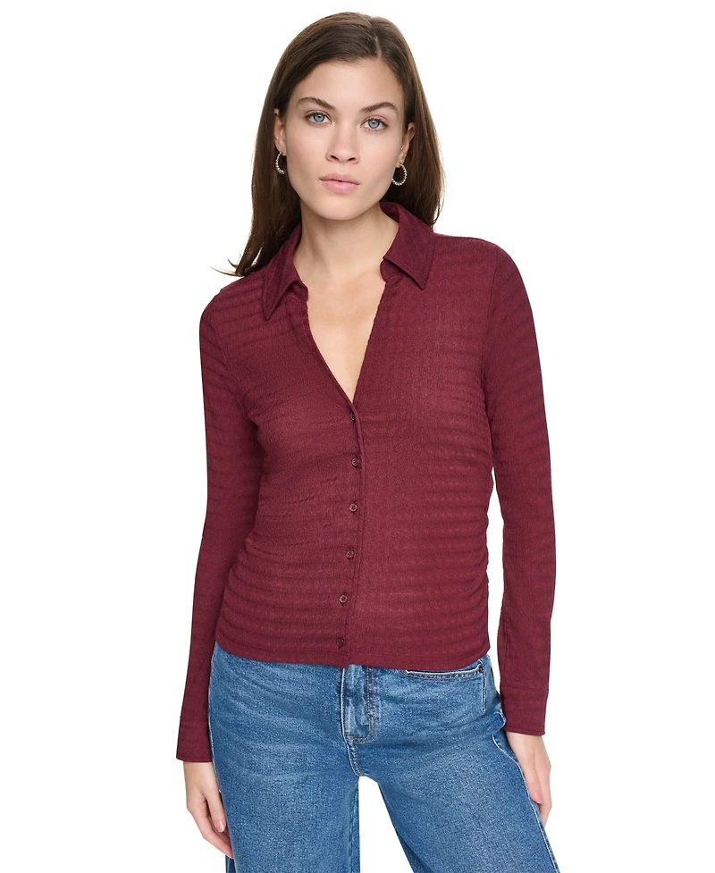 Dkny Jeans Petite Fitted Collared Neck Top