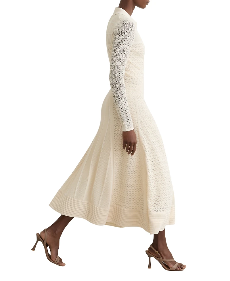 Reiss Women's Lindy Pointelle-Knit Long-Sleeve V-Neck Midi Dress