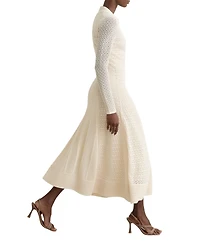 Reiss Women's Lindy Pointelle-Knit Long-Sleeve V-Neck Midi Dress
