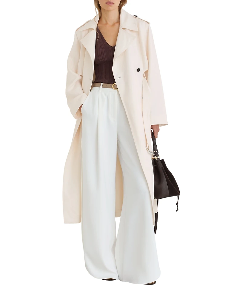 Reiss Women's Charli Double-Breasted Trench Coat with Linen