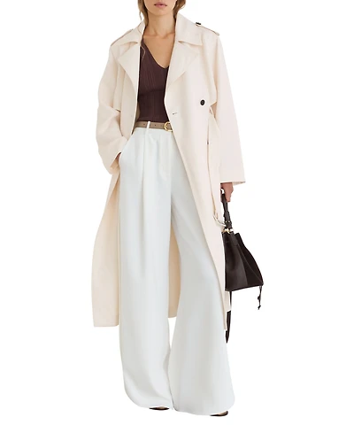 Reiss Women's Charli Double-Breasted Trench Coat with Linen